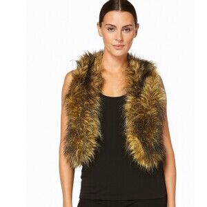 Catch Me faux fur open front vest brown & black SZ S fur vest winter/fall